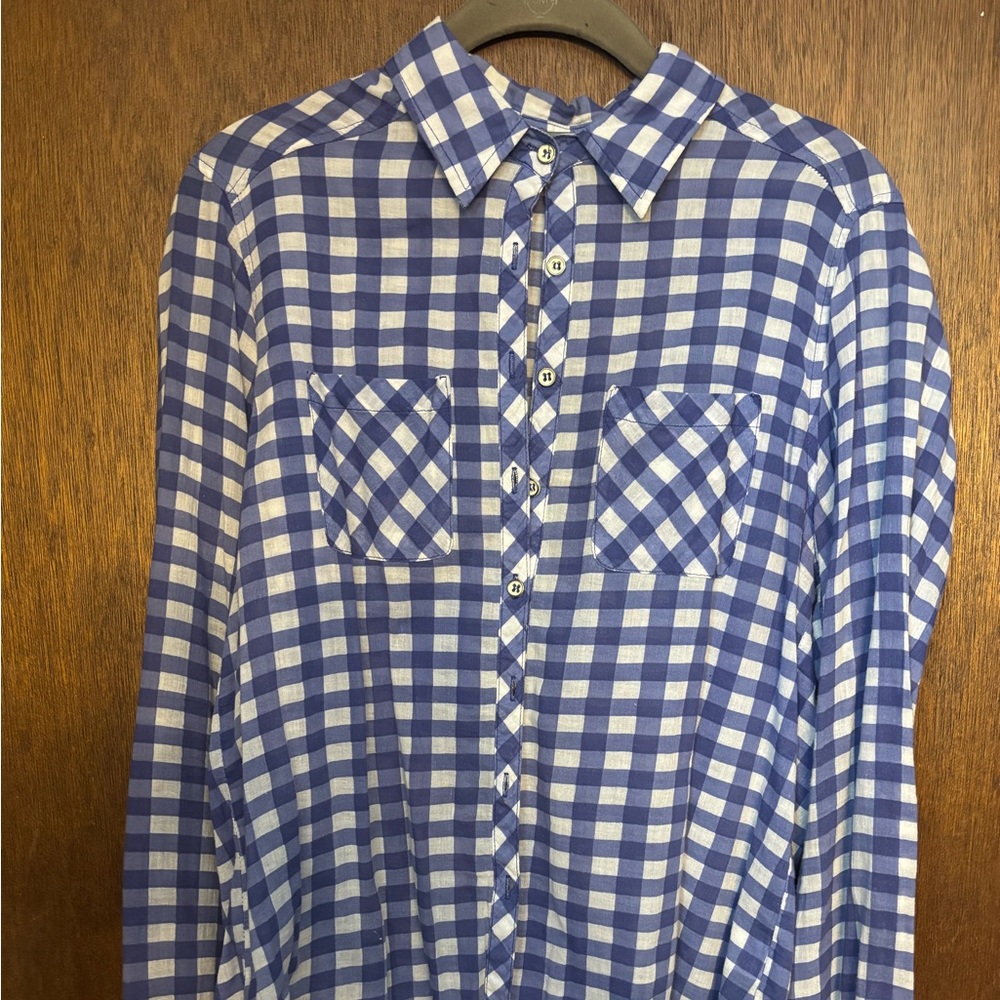 Blue and White Checkered Button-Up Shirt